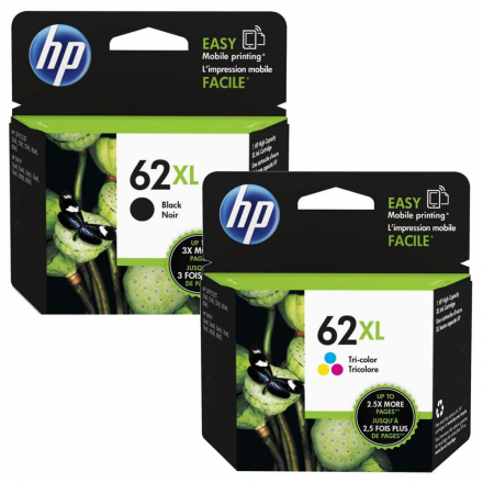HP 62 xl Pack de 2 Cartouches d’Encre D’origine 62xl Noire et 62xl Trois Couleurs